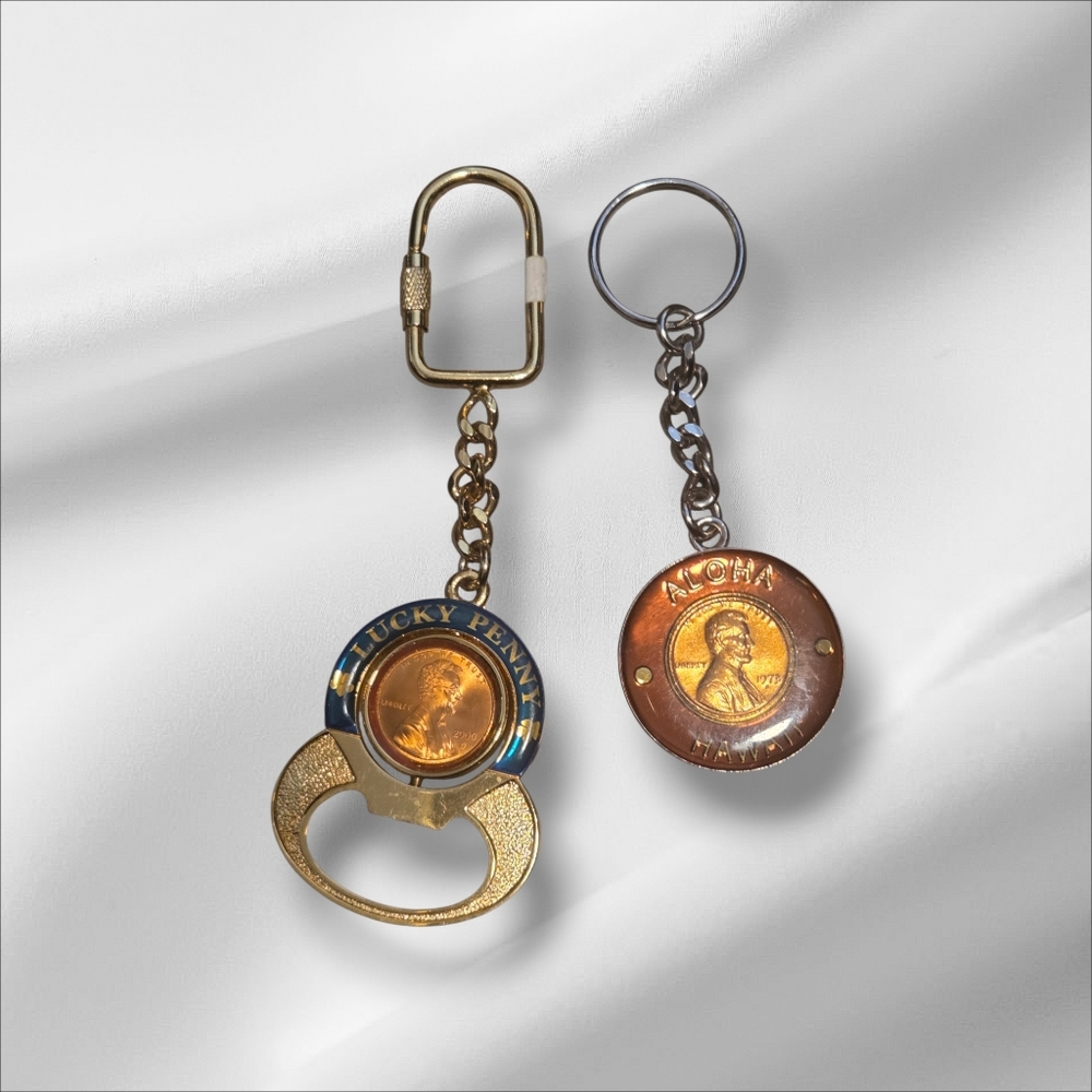 Vintage Hawaii Penny Keychains – Aloha Lucky Penny Souvenir Lot (2)